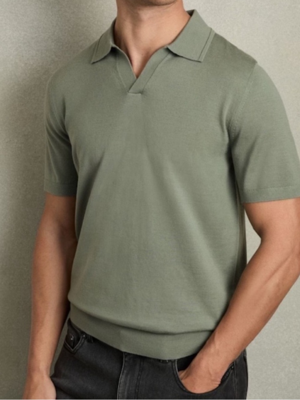 Reiss Duchie Merino Wool Open-Collar Polo Shirt, Size Large